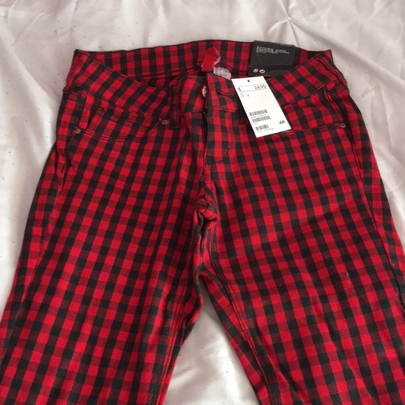 red and black checkered pants